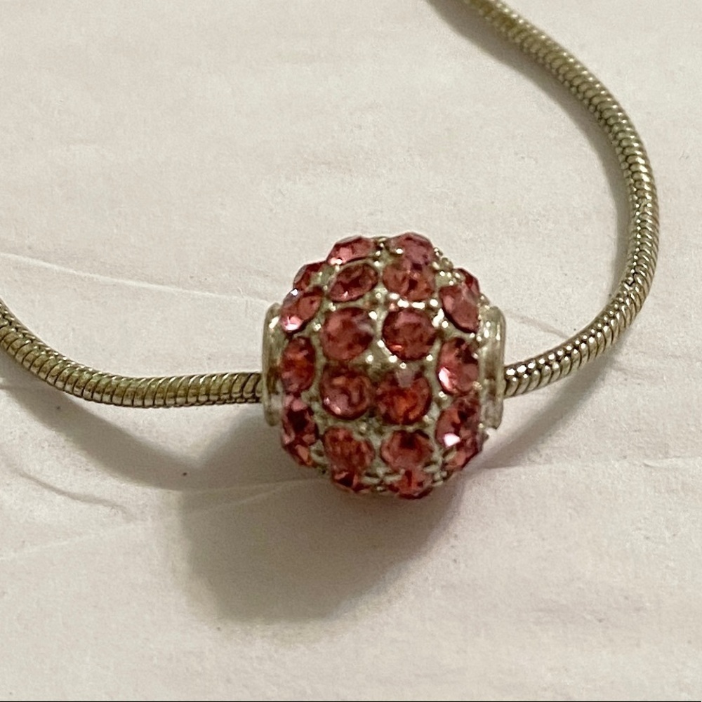 Pink Rhinestones Beaded Circle Sterling Necklace - Picture 4 of 7